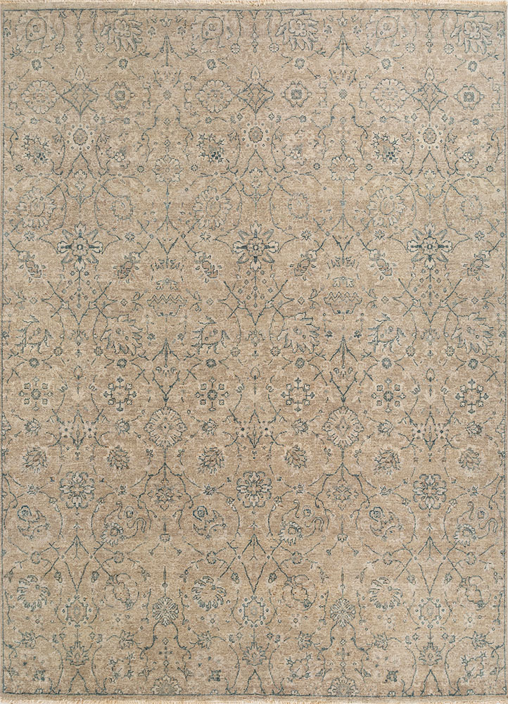 erbe beige and brown wool hand knotted Rug - HeadShot