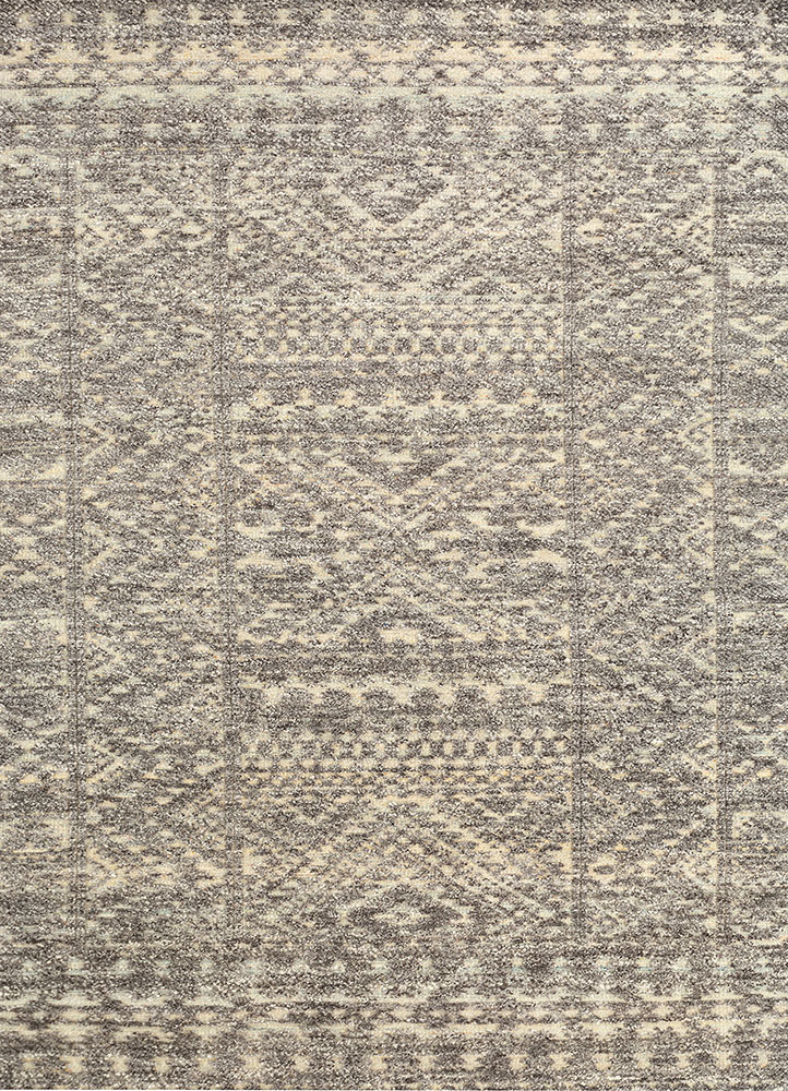 manifest beige and brown wool hand knotted Rug - HeadShot