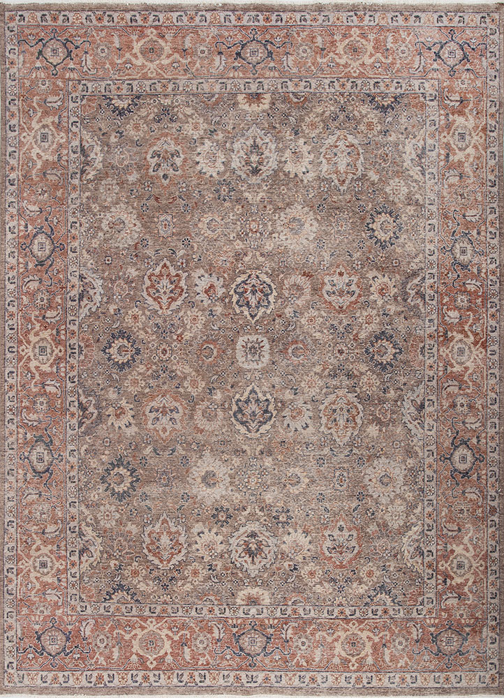 erbe beige and brown wool hand knotted Rug - HeadShot