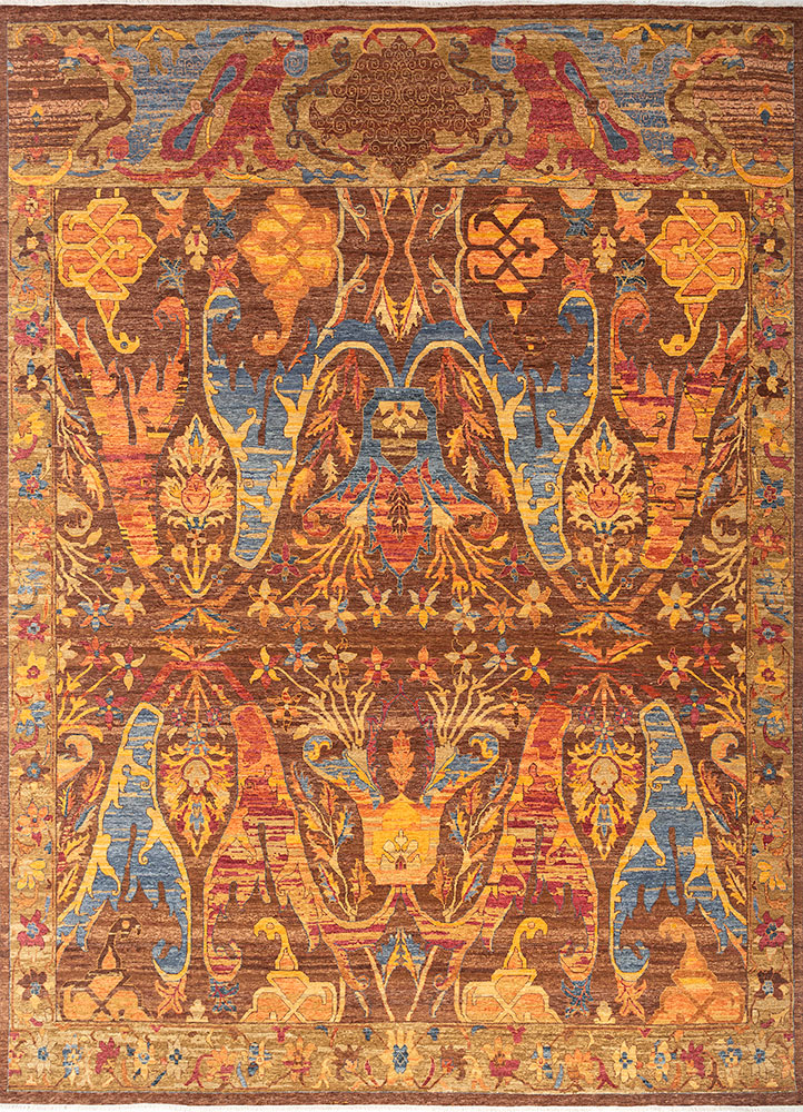 cyanna red and orange wool hand knotted Rug - HeadShot