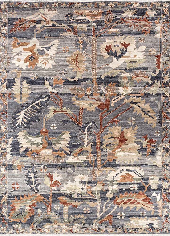 cyanna blue wool hand knotted Rug - HeadShot