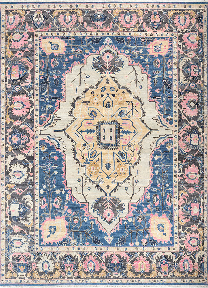 savana blue wool hand knotted Rug - HeadShot