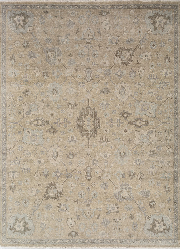 erbe beige and brown wool hand knotted Rug - HeadShot