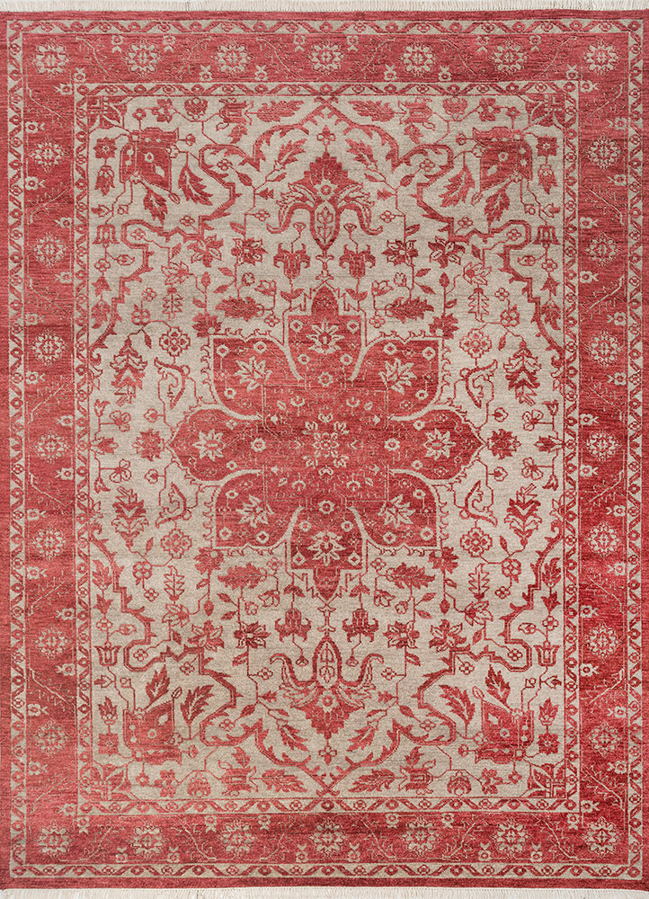savana red and orange wool hand knotted Rug - HeadShot