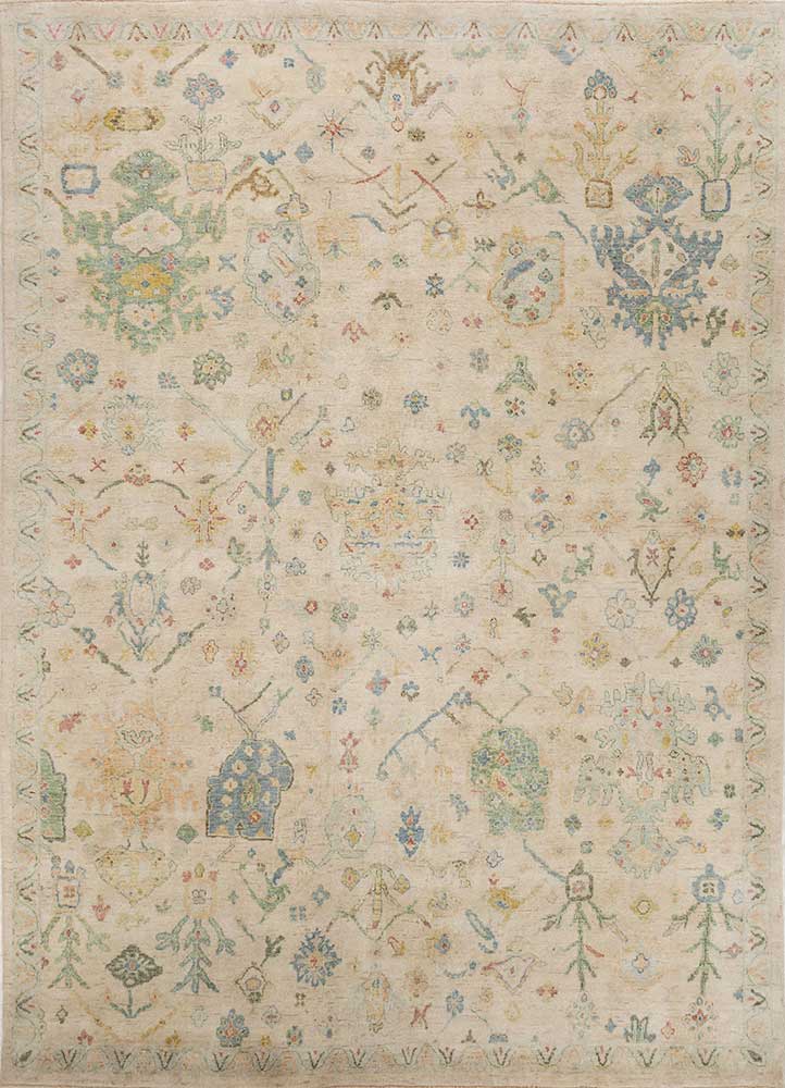 far east ivory wool hand knotted Rug - HeadShot