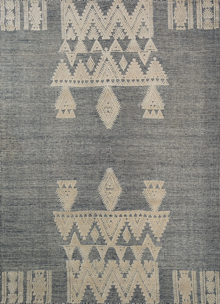 zuri blue wool hand knotted Rug - HeadShot