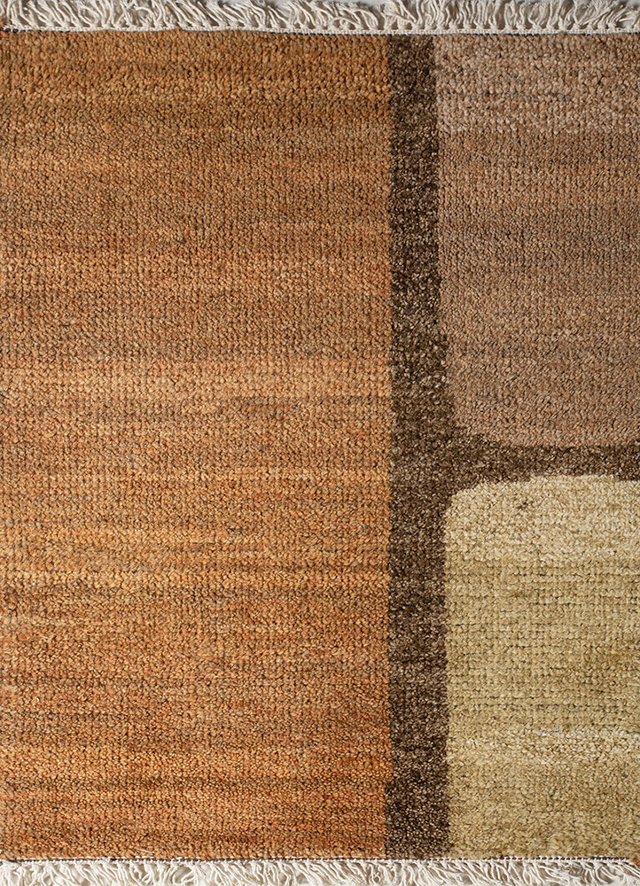 aprezo beige and brown wool hand knotted Rug - HeadShot