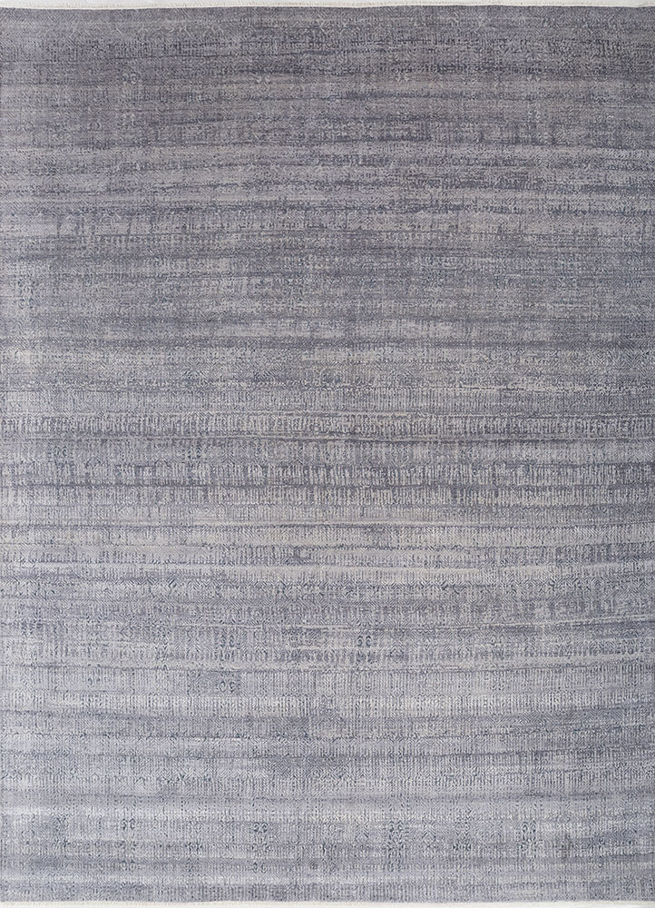 entropy blue wool and silk hand knotted Rug - HeadShot