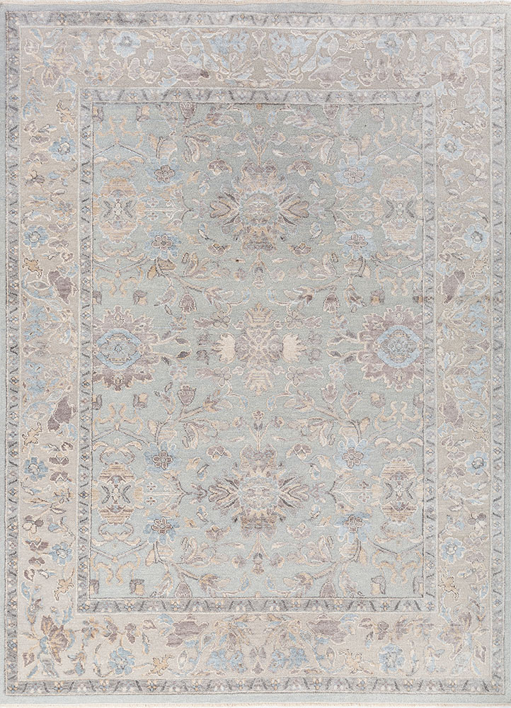 aurora blue wool and silk hand knotted Rug - HeadShot