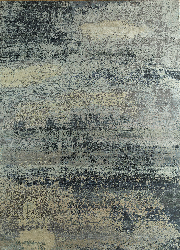 uvenuti grey and black wool and silk hand knotted Rug - HeadShot