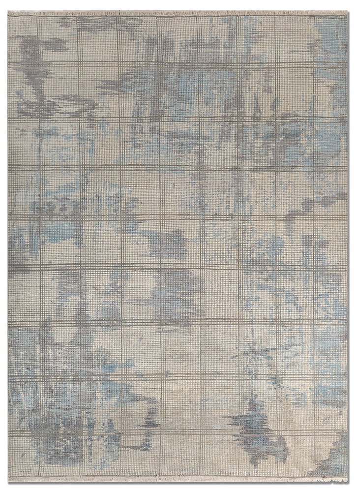 uvenuti blue wool and silk hand knotted Rug - HeadShot