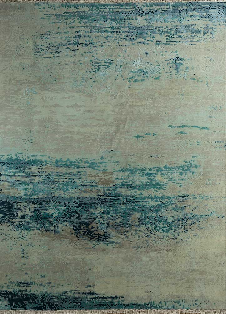entropy blue wool and silk hand knotted Rug - HeadShot