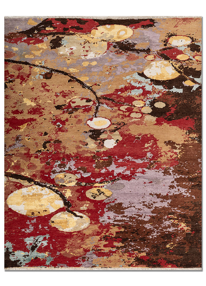 pansy red and orange wool and viscose hand knotted Rug - HeadShot