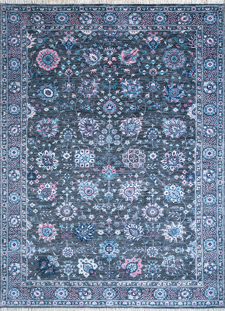 gulnar grey and black wool and viscose hand knotted Rug - HeadShot