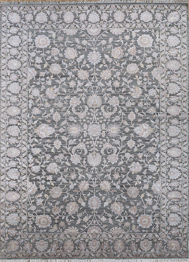aurora grey and black wool and viscose hand knotted Rug - HeadShot
