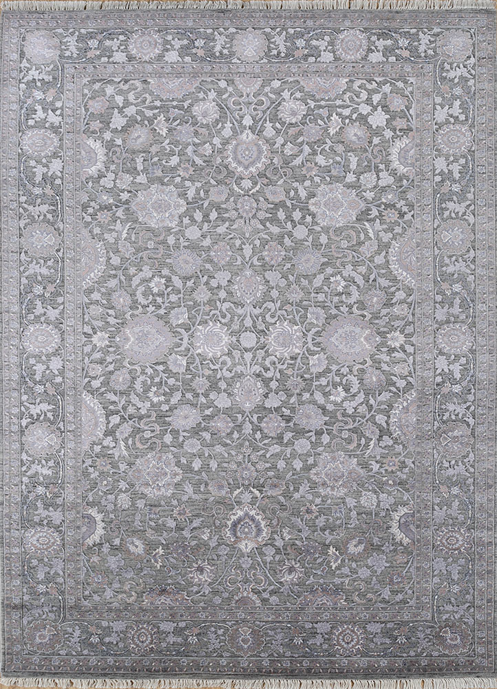 aurora grey and black wool and viscose hand knotted Rug - HeadShot