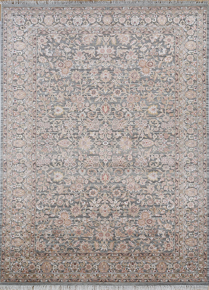 aurora grey and black wool and viscose hand knotted Rug - HeadShot