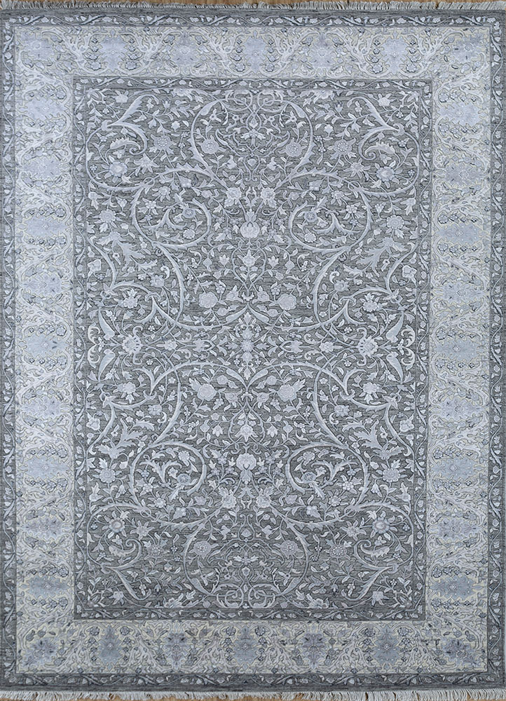 aurora grey and black wool and viscose hand knotted Rug - HeadShot