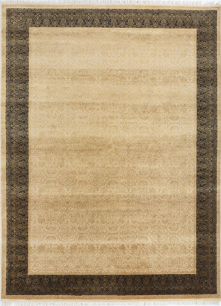 gulnar beige and brown wool and viscose hand knotted Rug - HeadShot