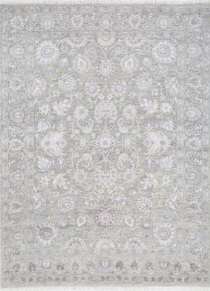 aurora blue wool and viscose hand knotted Rug - HeadShot