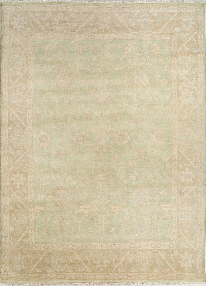 cyanna green wool and viscose hand knotted Rug - HeadShot