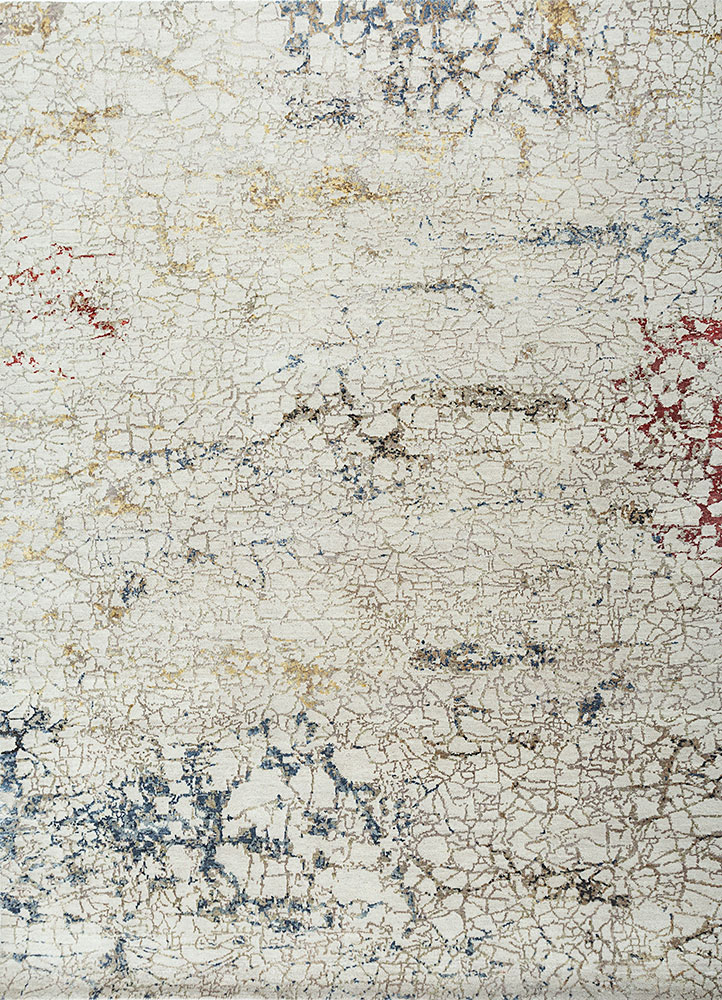 hidden by kavi ivory wool and silk hand knotted Rug - HeadShot