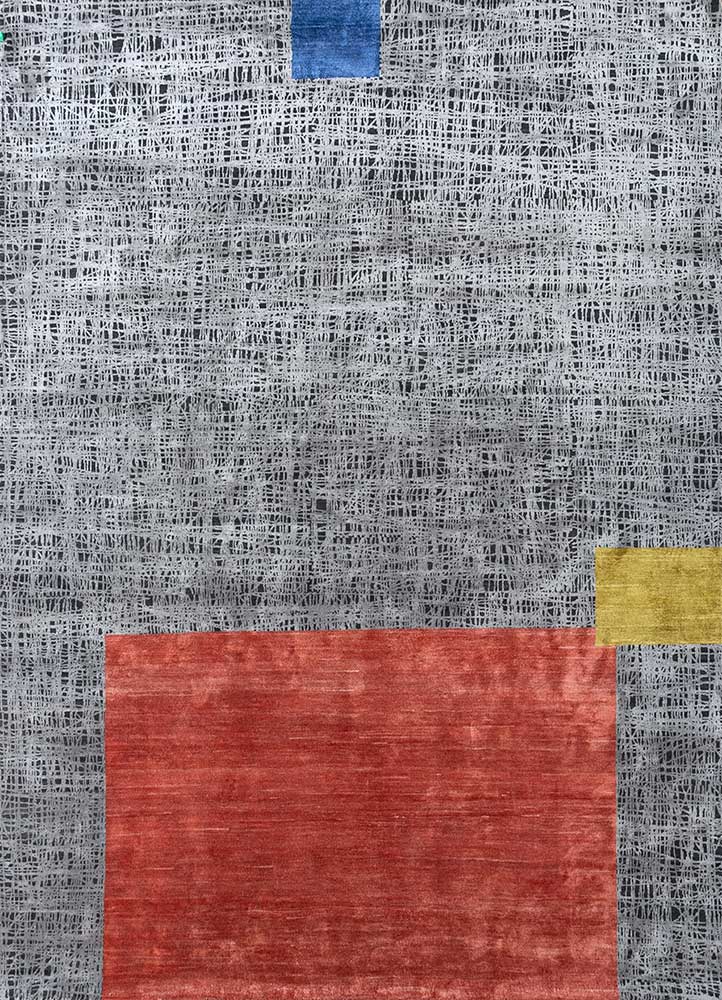 free verse by kavi blue wool and silk hand knotted Rug - HeadShot