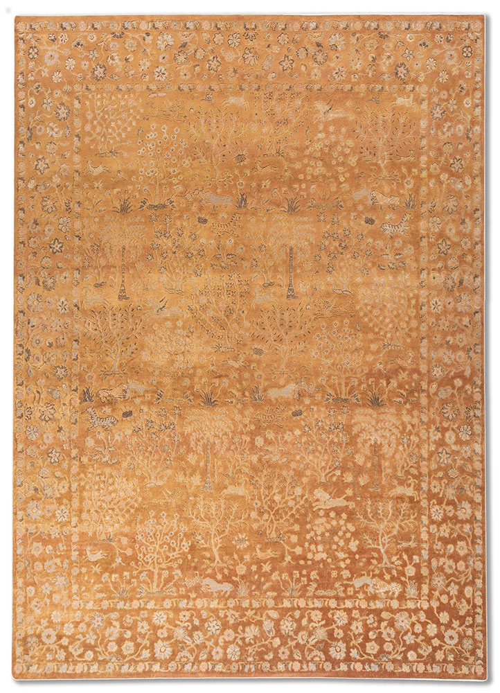 far east red and orange wool and silk hand knotted Rug - HeadShot