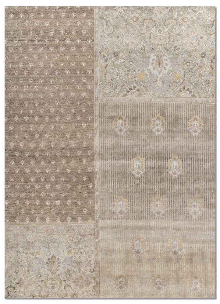 far east green wool and silk hand knotted Rug - HeadShot