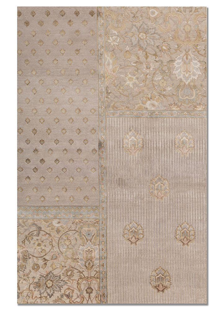 far east ivory wool and silk hand knotted Rug - HeadShot