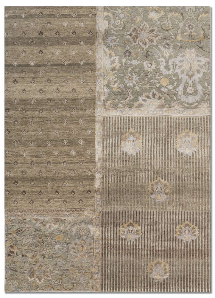 far east beige and brown wool and silk hand knotted Rug - HeadShot