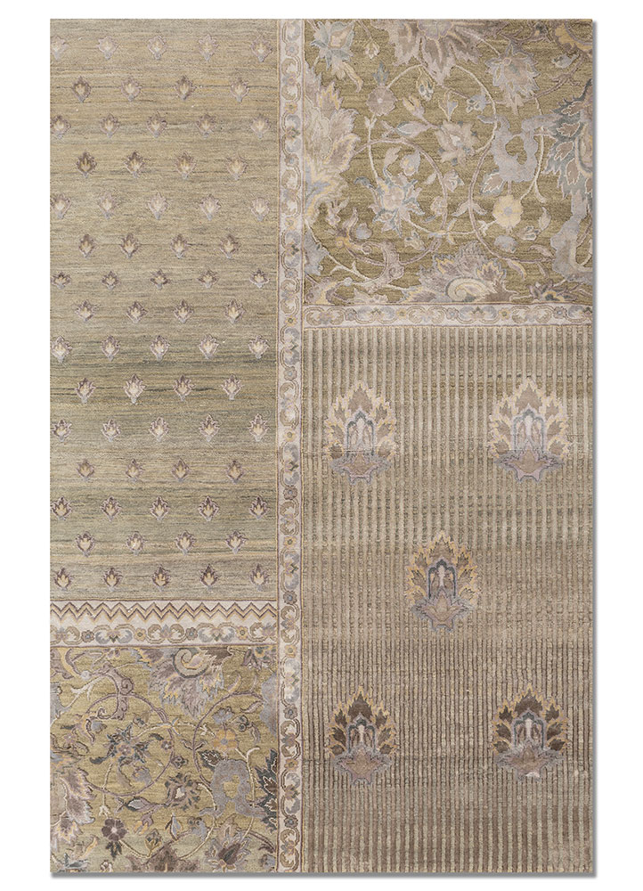 far east green wool and silk hand knotted Rug - HeadShot