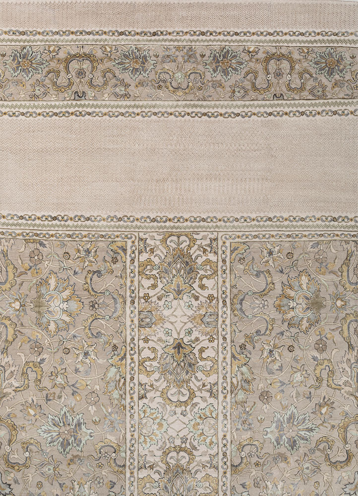 far east grey and black wool and silk hand knotted Rug - HeadShot