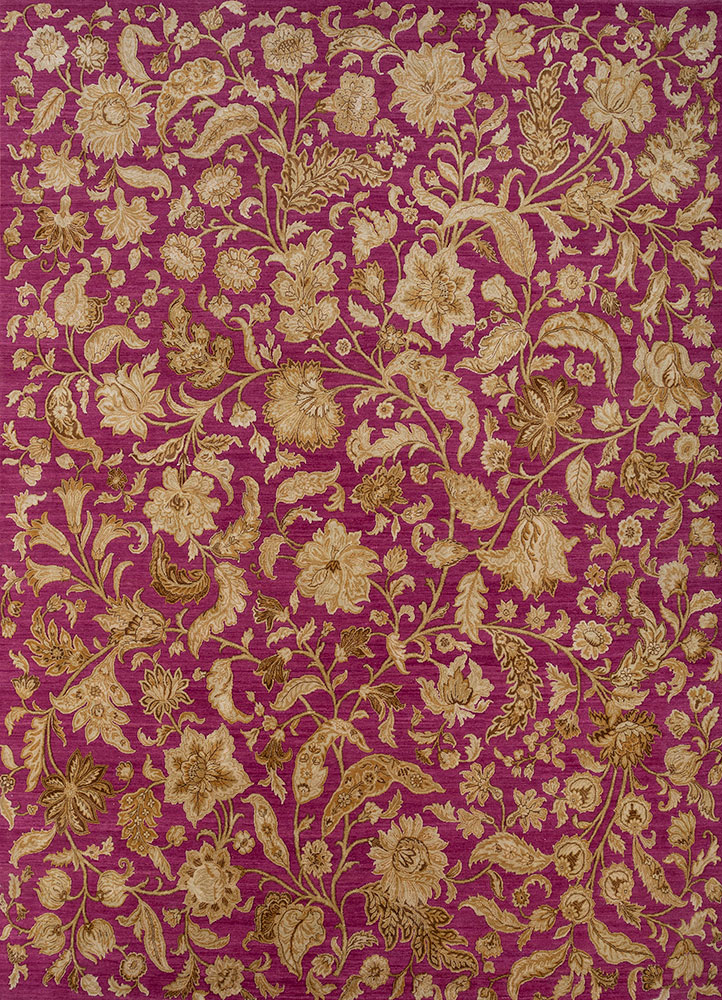 aurora pink and purple wool and silk hand knotted Rug - HeadShot