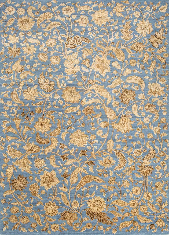 aurora blue wool and silk hand knotted Rug - HeadShot