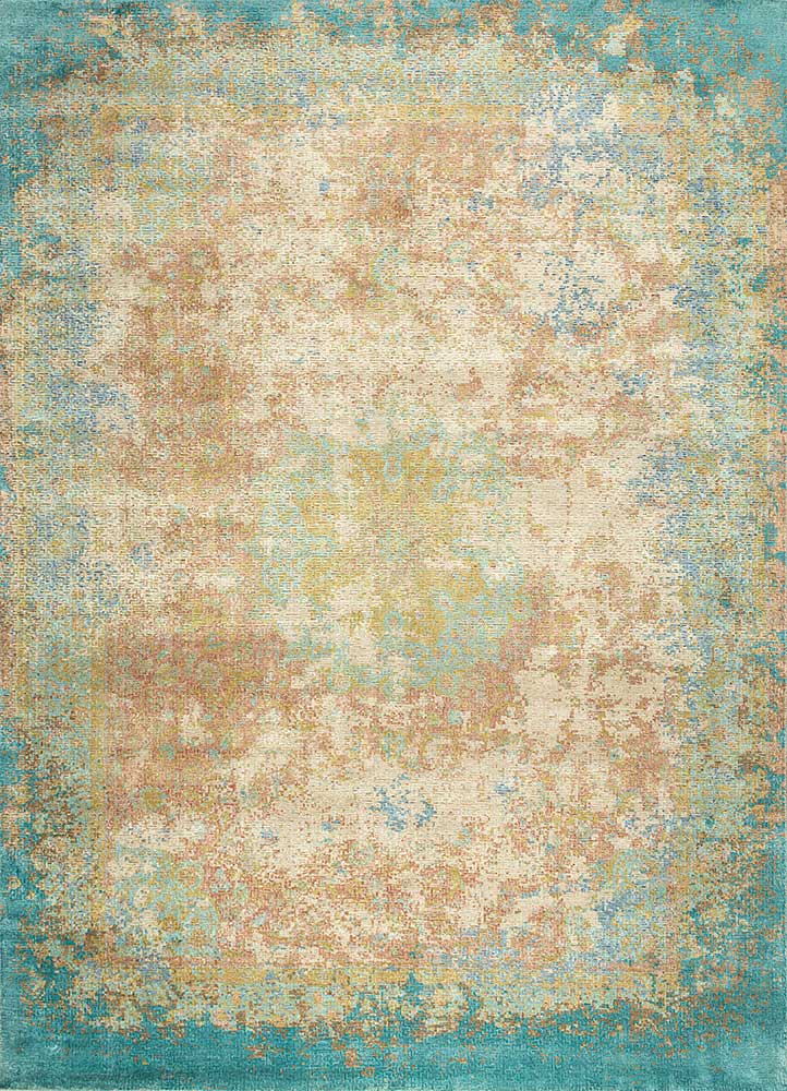 far east ivory wool and silk hand knotted Rug - HeadShot