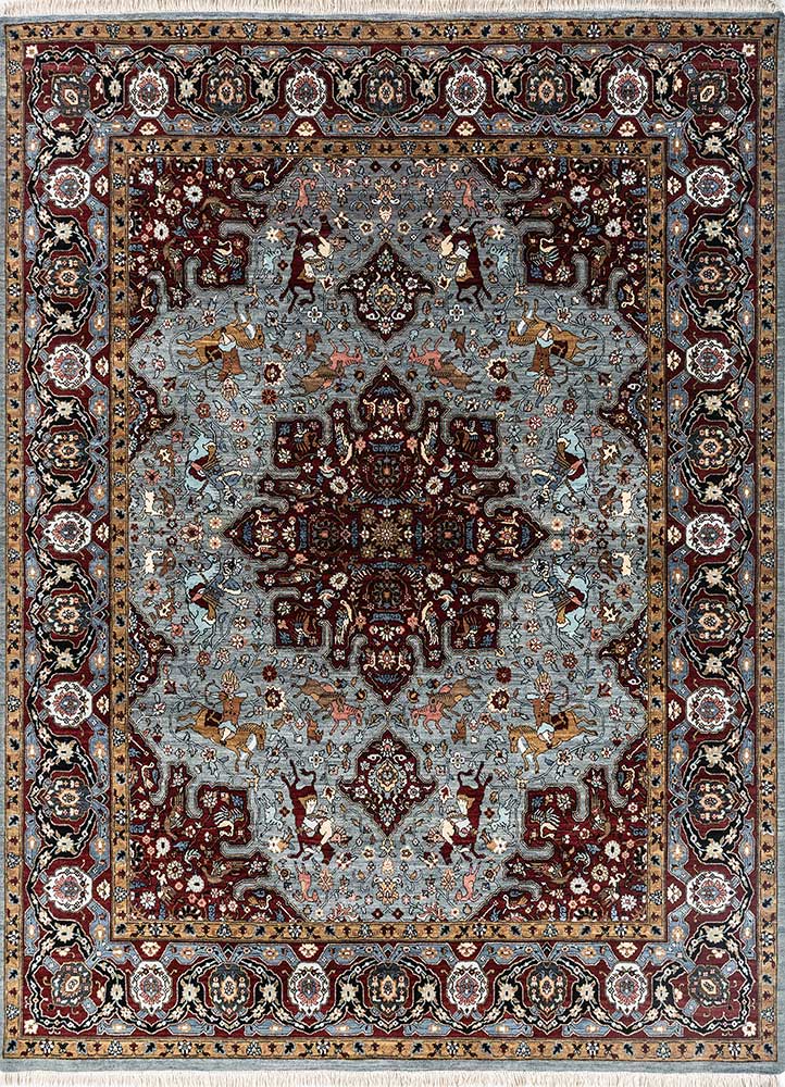 gulnar blue wool hand knotted Rug - HeadShot