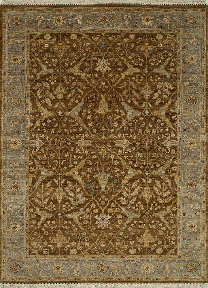 gulnar beige and brown  hand knotted Rug - HeadShot