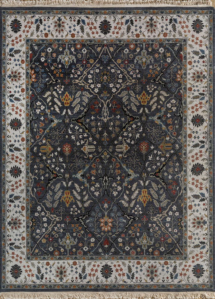 gulnar grey and black wool hand knotted Rug - HeadShot