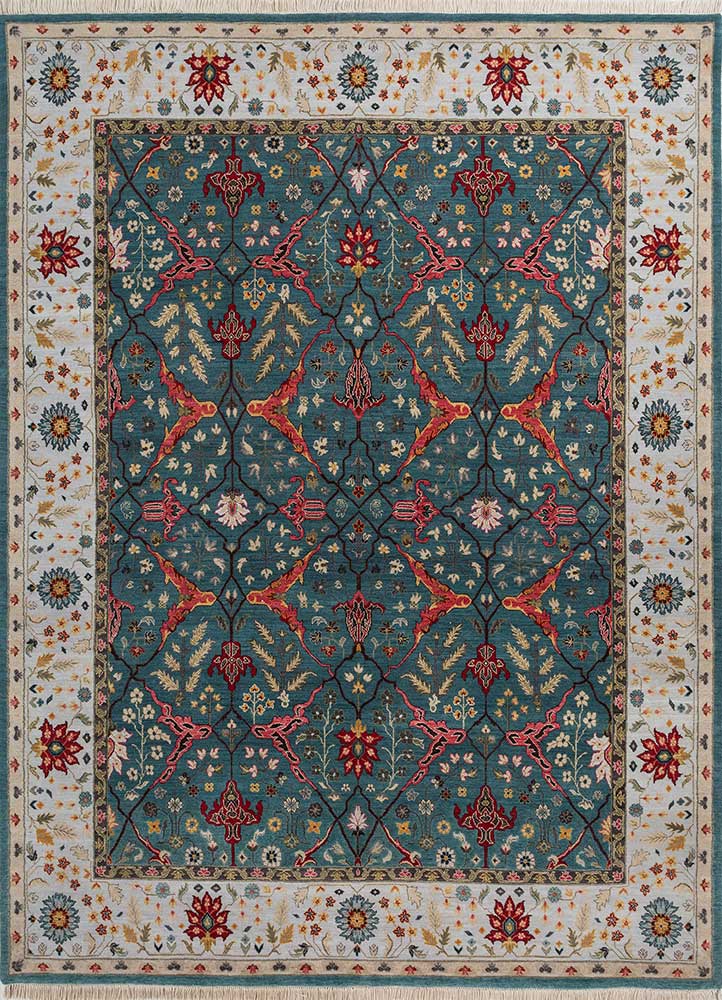 cyanna blue wool hand knotted Rug - HeadShot