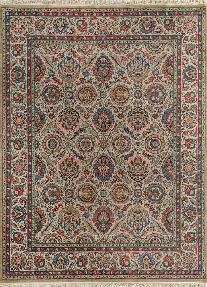 gulnar ivory wool hand knotted Rug - HeadShot
