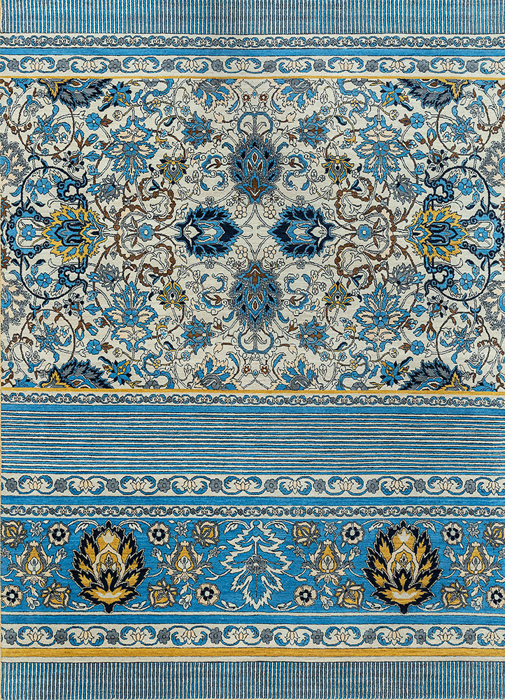 far east ivory wool hand knotted Rug - HeadShot