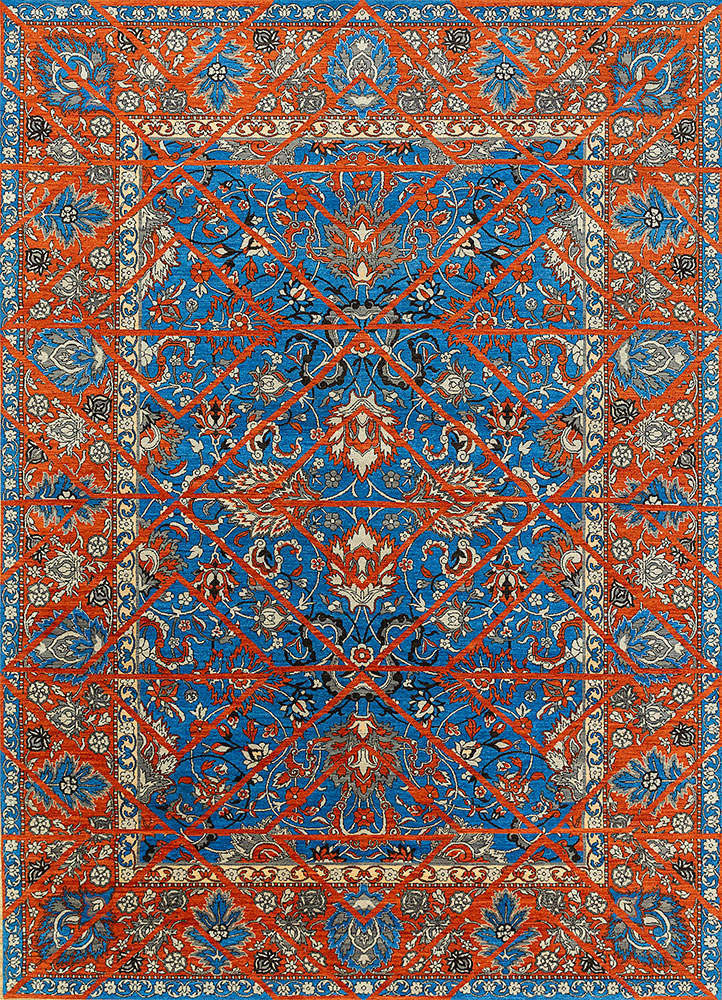 far east blue wool hand knotted Rug - HeadShot