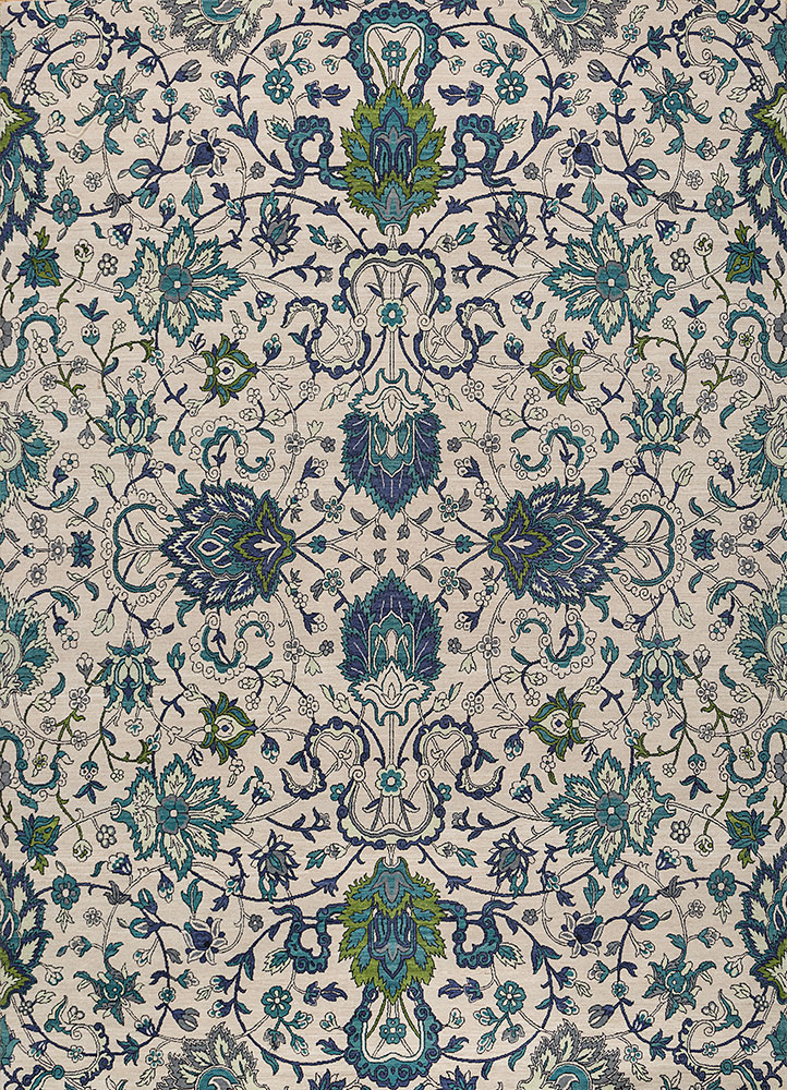 aurora blue wool hand knotted Rug - HeadShot