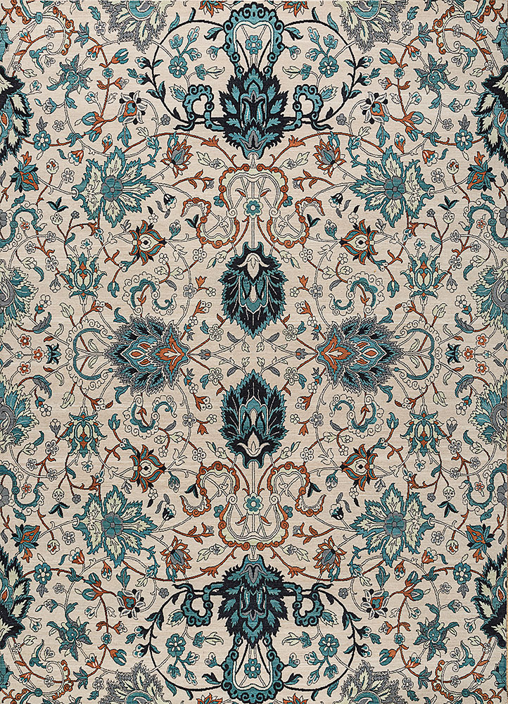 aurora blue wool hand knotted Rug - HeadShot