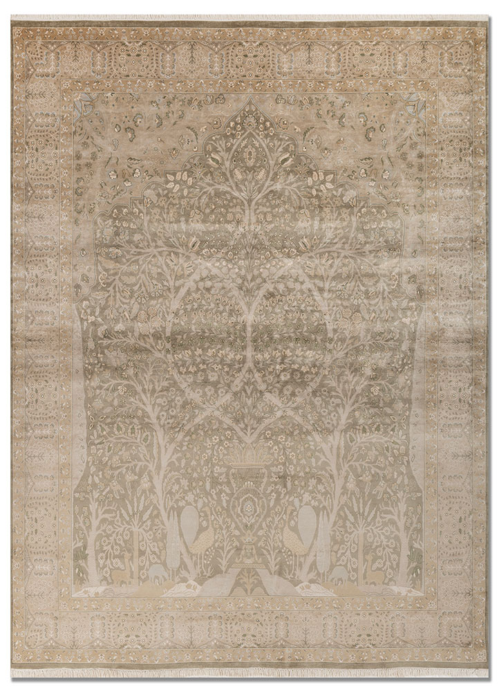 gulmarg green silk hand knotted Rug - HeadShot