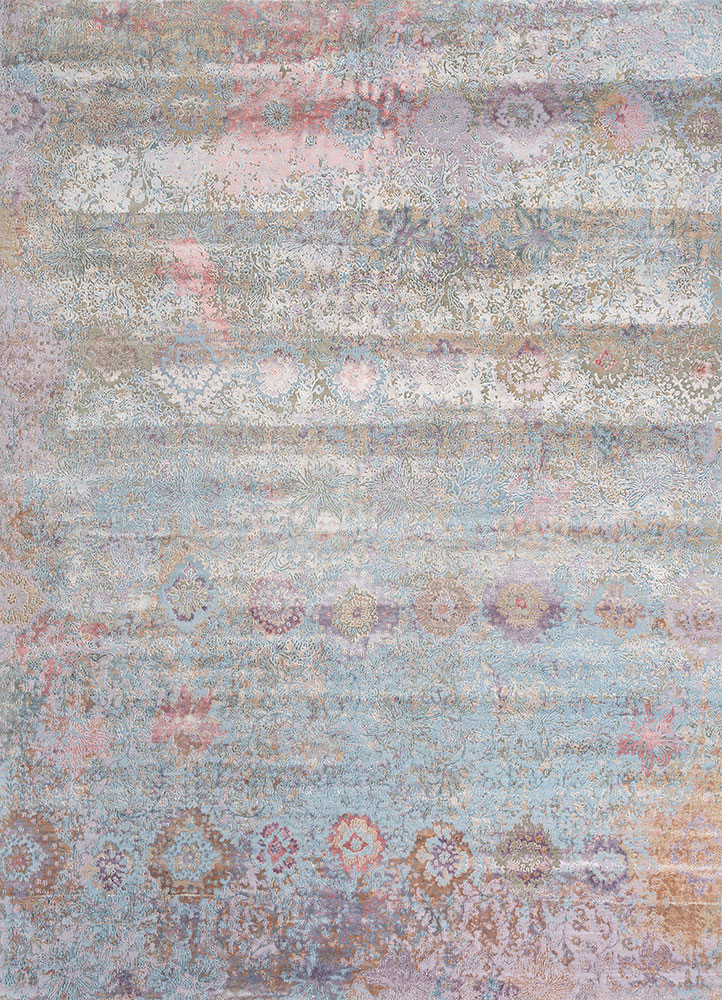 far east blue wool and bamboo silk hand knotted Rug - HeadShot