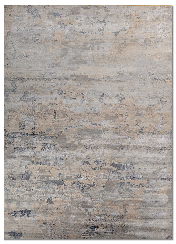 unstring by kavi grey and black wool and bamboo silk hand knotted Rug - HeadShot