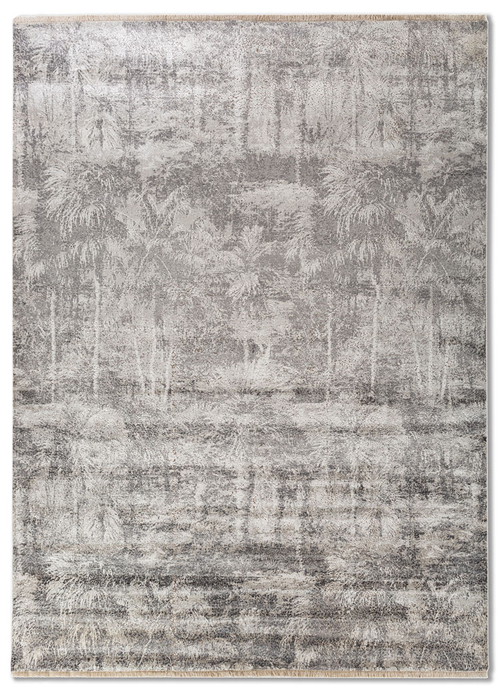 pansy ivory wool and bamboo silk hand knotted Rug - HeadShot