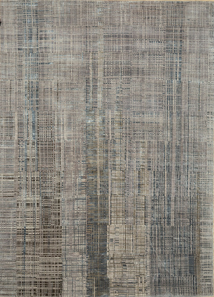 unstring by kavi grey and black wool and bamboo silk hand knotted Rug - HeadShot